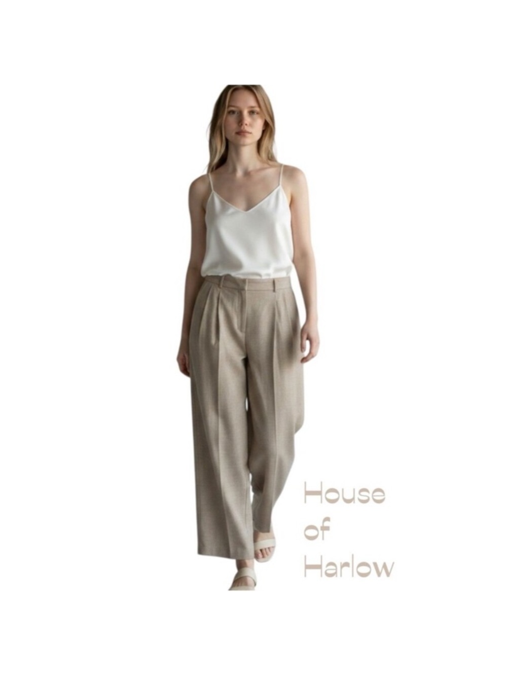 House of Harlow 1960 Wide-Leg Pleated Trousers in Taupe